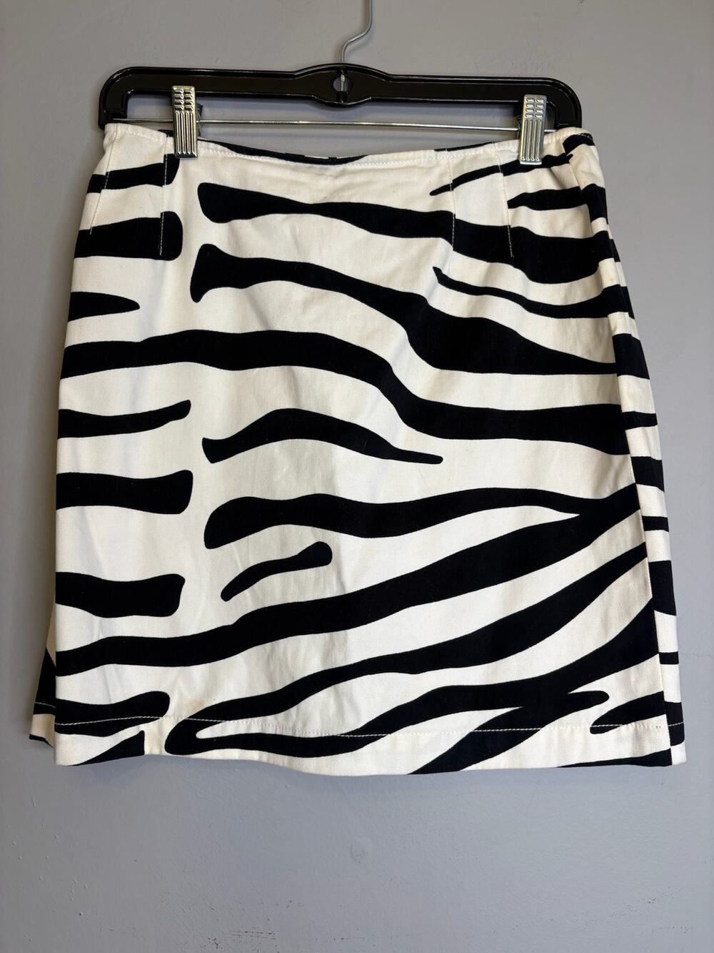 Womens Black White Zebra Animal Print Pull On Stretch Mini Skirt Size L